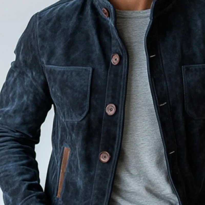 Men's Vintage Suede Buttons Multi-Pocket Stand Collar Jacket 00366478Y sold by Manly product image thumbnail 2
