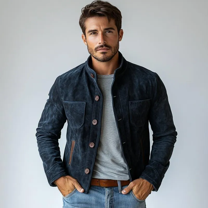 Men's Vintage Suede Buttons Multi-Pocket Stand Collar Jacket 00366478Y sold by Manly product image thumbnail 3