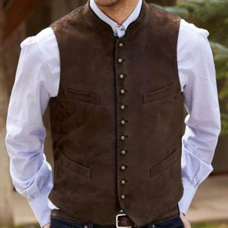 Men's Vintage Brown Suede Button Down Vest 72910923U sold by Manly product image thumbnail 3