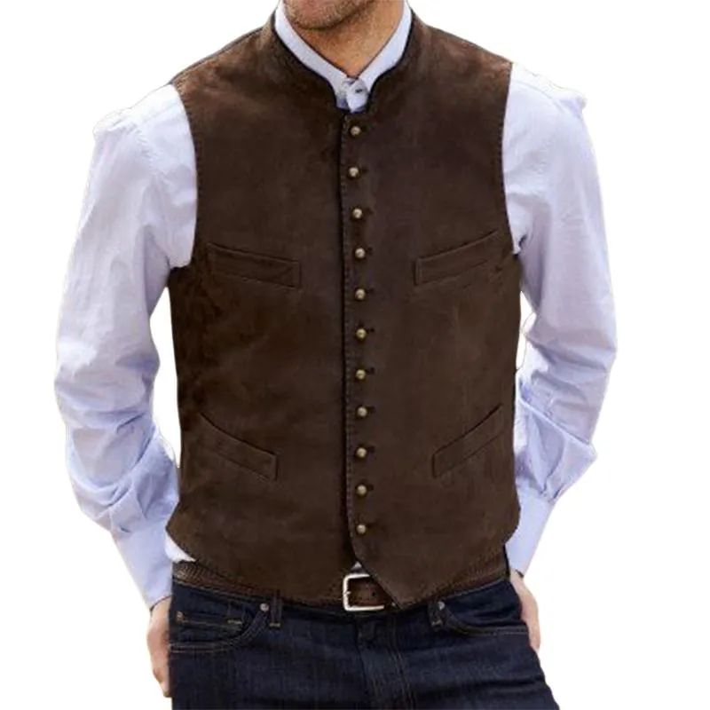 Men's Vintage Brown Suede Button Down Vest 72910923U sold by Manly