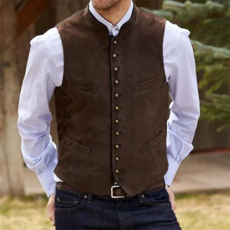 Men's Vintage Brown Suede Button Down Vest 72910923U sold by Manly product image thumbnail 2