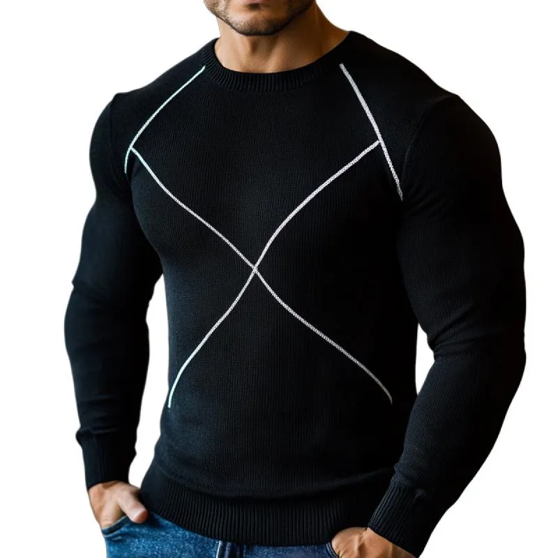 Men's Line Design Black Crew Neck Sweater 05211488U sold by Manly