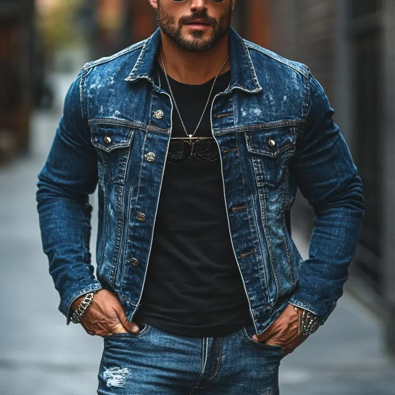Men's Vintage Dark Blue Washed Denim Jacket 36270033U sold by Manly product image thumbnail 2