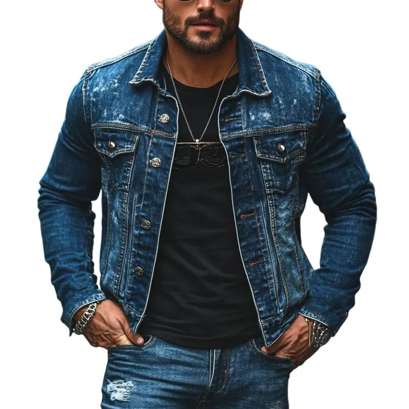 Men's Vintage Dark Blue Washed Denim Jacket 36270033U sold by Manly
