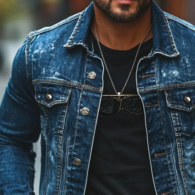 Men's Vintage Dark Blue Washed Denim Jacket 36270033U sold by Manly product image thumbnail 3