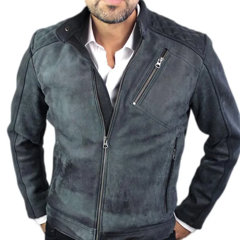 Men's Vintage Stand Collar Zip-Up Leather Jacket 20050701U sold by Manly product image thumbnail 2