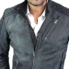 Men's Vintage Stand Collar Zip-Up Leather Jacket 20050701U sold by Manly