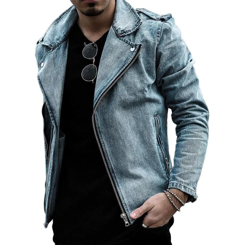 Men's Vintage Notched Lapel Washed Denim Jacket 62235278U sold by Manly