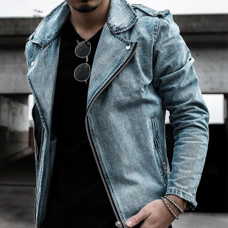 Men's Vintage Notched Lapel Washed Denim Jacket 62235278U sold by Manly product image thumbnail 2