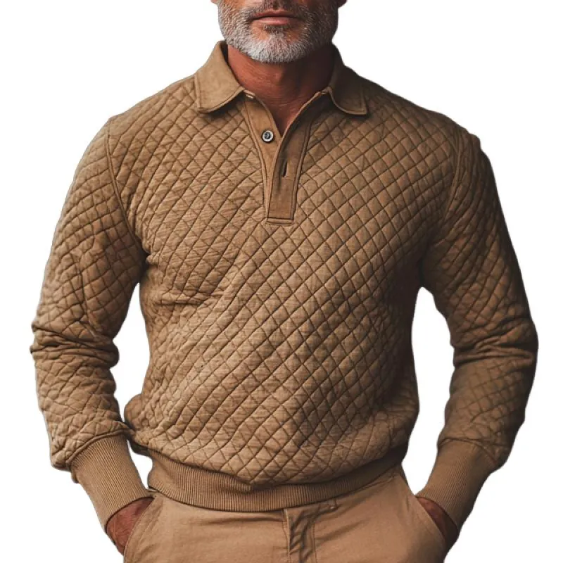 Men's Vintage Quilted Padded Long Sleeve Warm POLO Shirt 71235144F sold by Manly