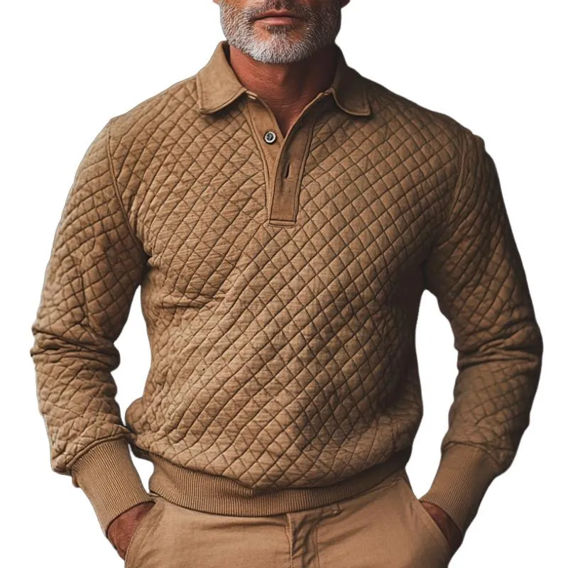 Men's Vintage Quilted Padded Long Sleeve Warm POLO Shirt 71235144F sold by Manly