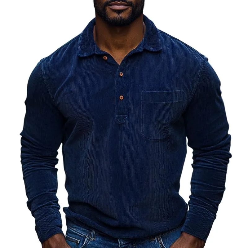 Men's Vintage Premium Corduroy Long Sleeve Polo Shirt 70109888F sold by Manly