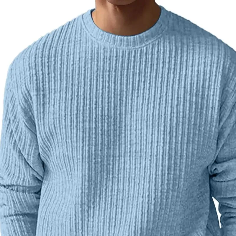 Men's Solid Color Textured Round Neck Long Sleeve T-shirt 13061001Z sold by Manly product image thumbnail 2