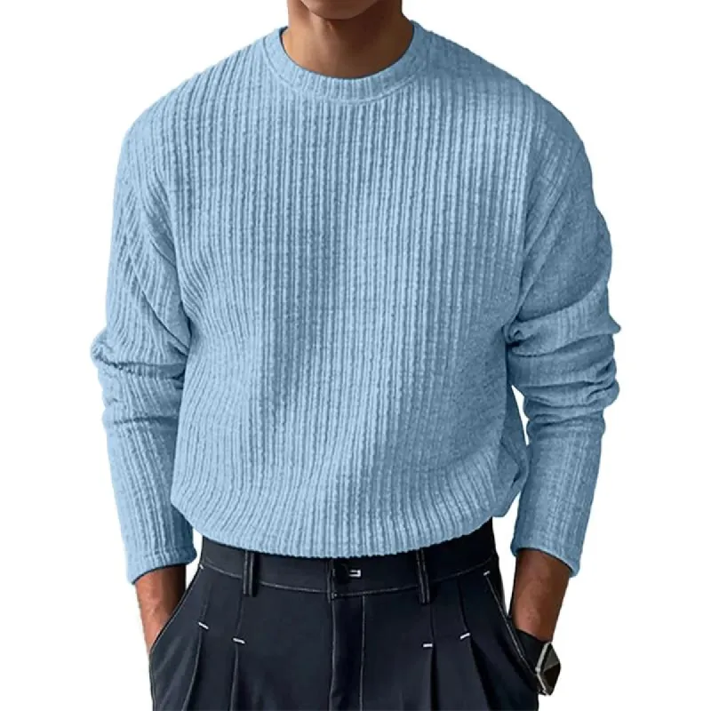 Men's Solid Color Textured Round Neck Long Sleeve T-shirt 13061001Z sold by Manly
