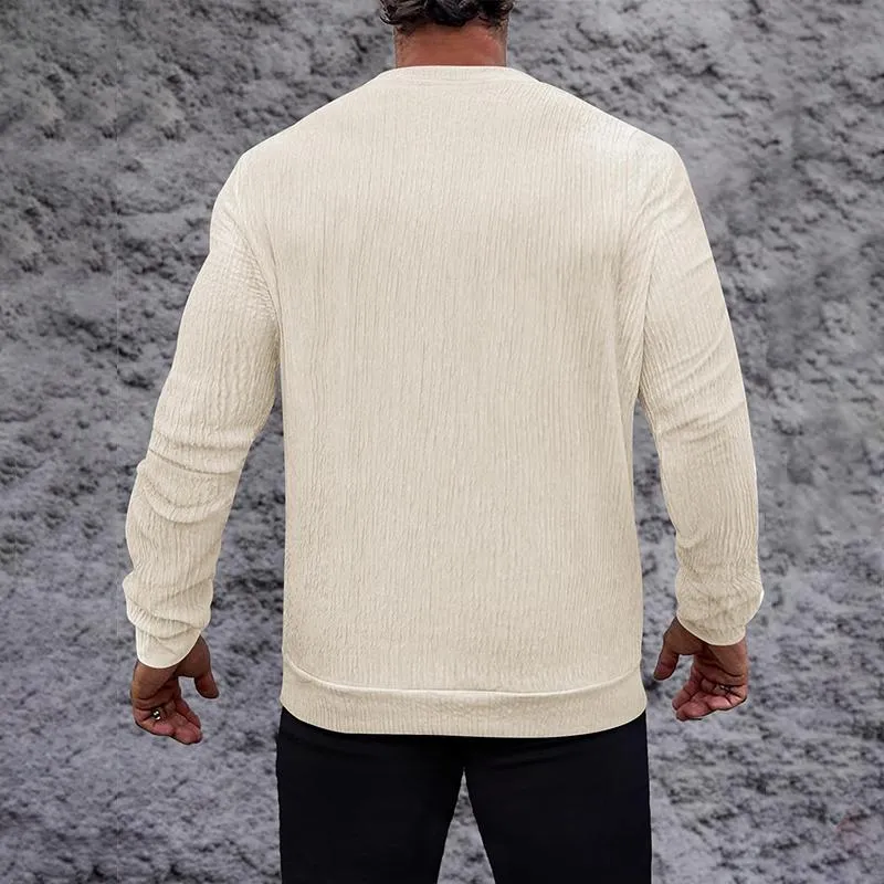 Men's Solid Color Striped Round Neck Long Sleeve T-shirt 61136631Z sold by Manly product image thumbnail 3