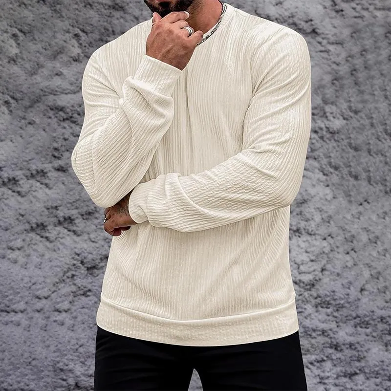 Men's Solid Color Striped Round Neck Long Sleeve T-shirt 61136631Z sold by Manly product image thumbnail 2