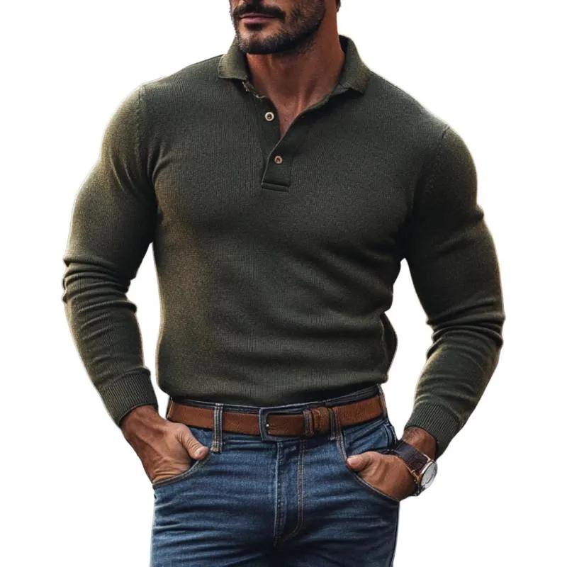 Men's Casual Solid Color Lapel Slim Fit Knit Polo Sweater 00867766M sold by Manly