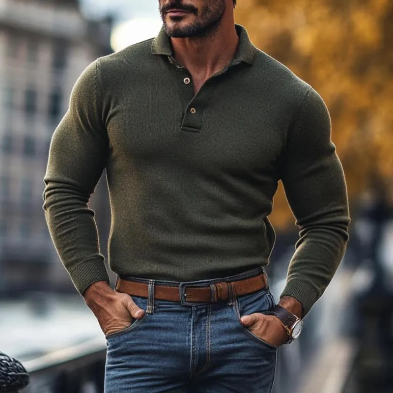 Men's Casual Solid Color Lapel Slim Fit Knit Polo Sweater 00867766M sold by Manly product image thumbnail 2