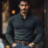 Men's Casual Solid Color Lapel Slim Fit Knit Polo Sweater 88174659M sold by Manly