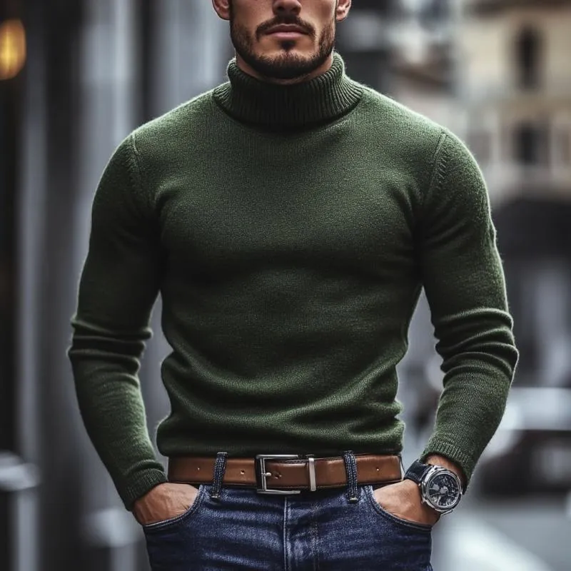 Men's Vintage Solid Color Turtleneck Slim Fit Knit Sweater 05784919M sold by Manly product image thumbnail 2