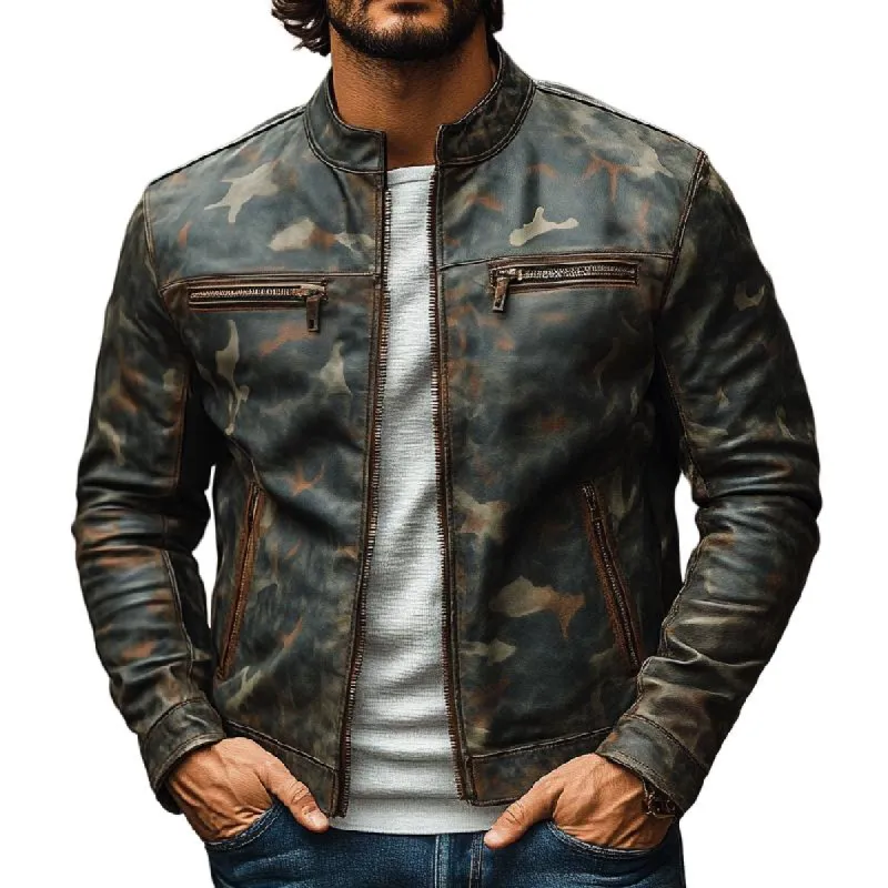 Men's Stylish Camouflage Zipper Leather Jacket 11353900F sold by Manly