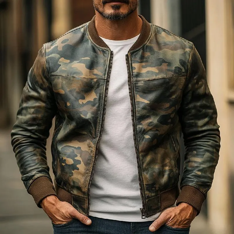 Men's Casual Camouflage Baseball Leather Jacket 26324545F sold by Manly product image thumbnail 2