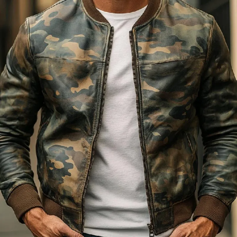 Men's Casual Camouflage Baseball Leather Jacket 26324545F sold by Manly product image thumbnail 3