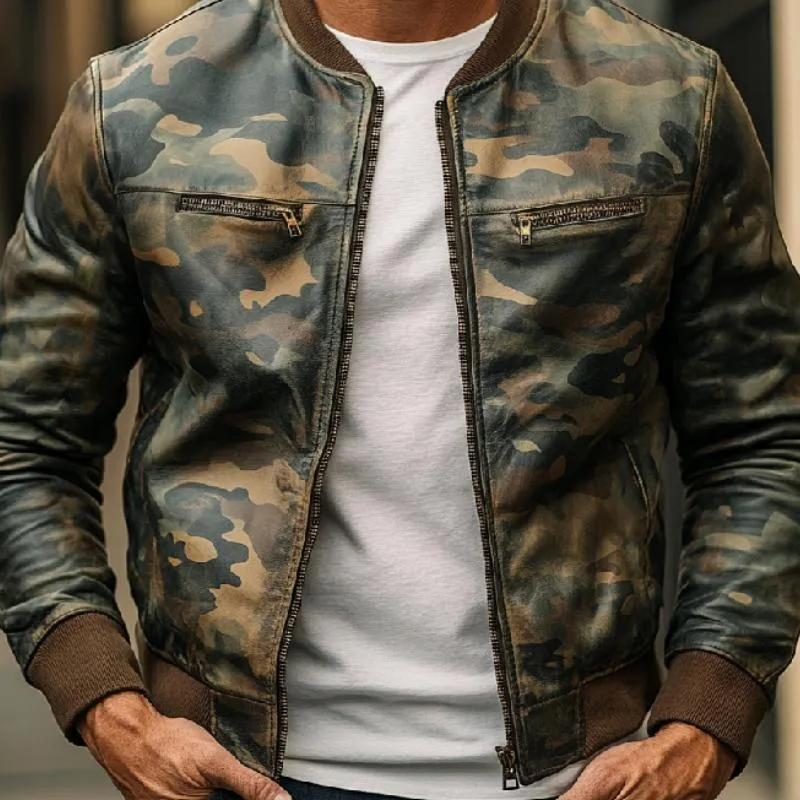 Men's Fashion Multi-Pocket Camouflage Baseball Leather Jacket 63113155F sold by Manly product image thumbnail 3