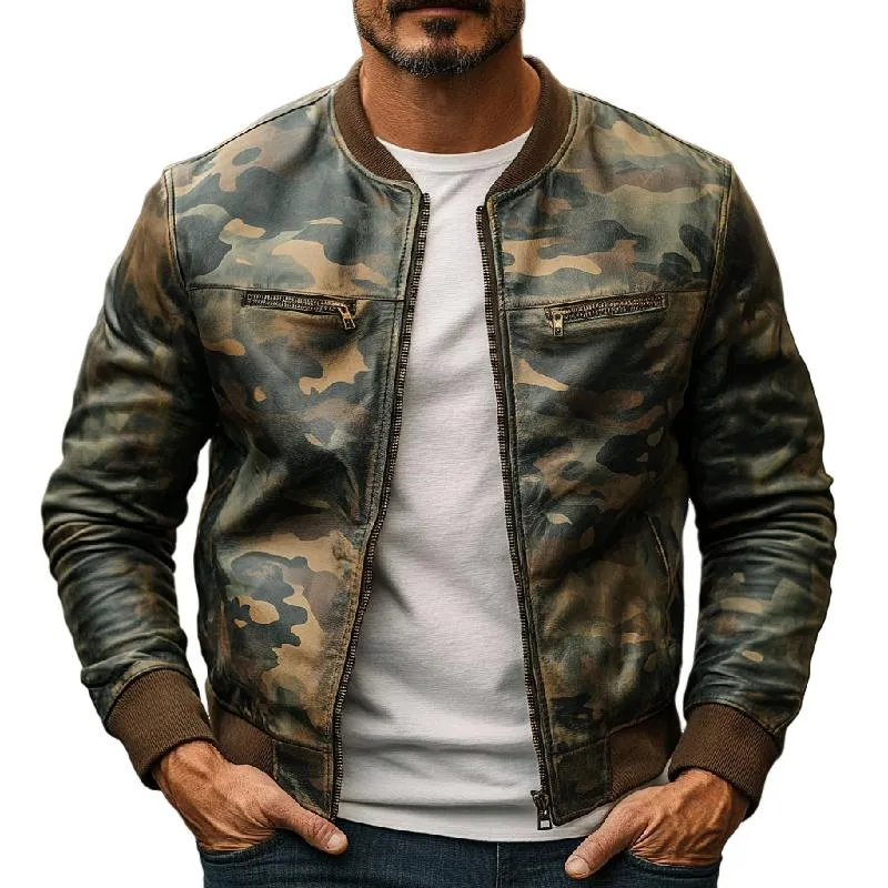 Men's Fashion Multi-Pocket Camouflage Baseball Leather Jacket 63113155F sold by Manly
