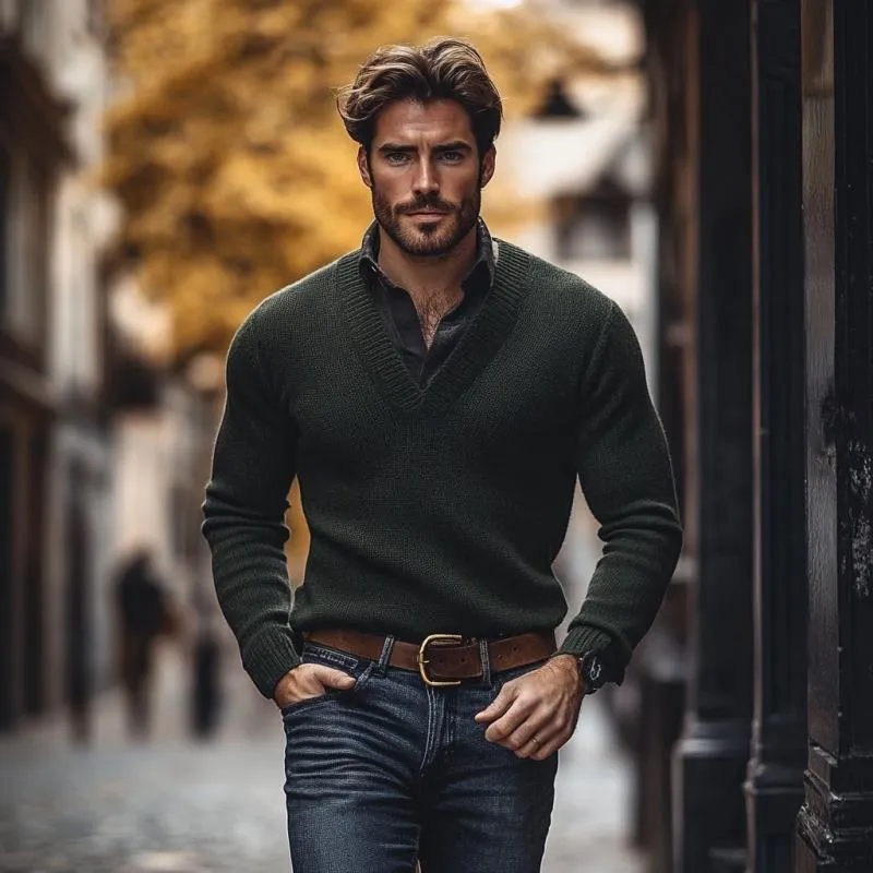 Men's Vintage V Neck Solid Color Loose Knit Sweater 14300728M sold by Manly product image thumbnail 3