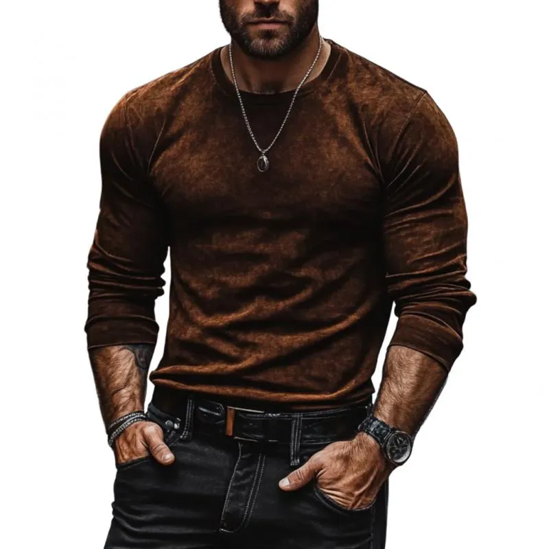 Men's Vintage Suede Round Neck Slim Fit Long Sleeve T-Shirt 93611754M sold by Manly