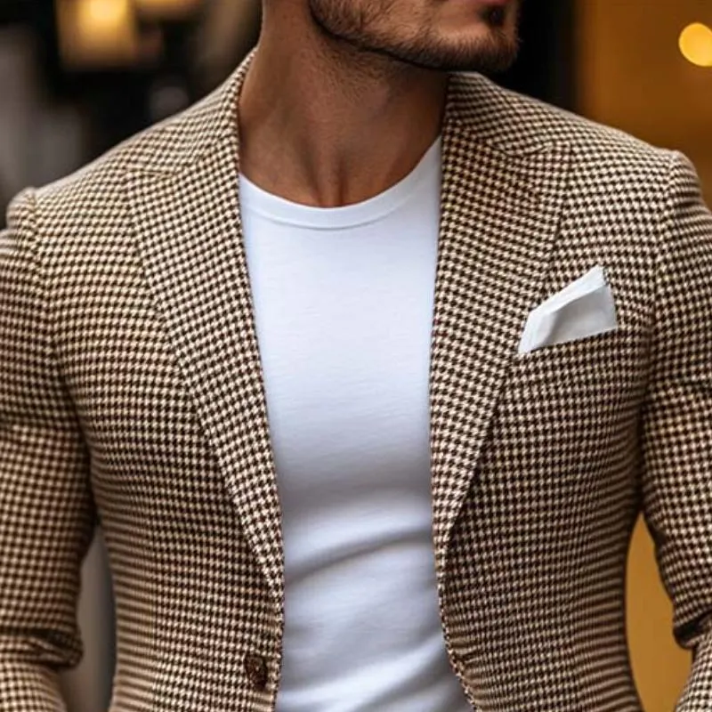 Men's Casual Single-breasted Houndstooth Slim-fit Blazer 20255217K sold by Manly product image thumbnail 3