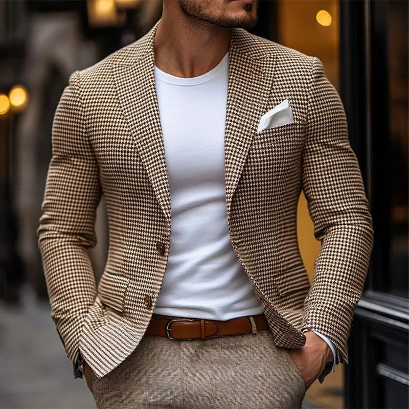Men's Casual Single-breasted Houndstooth Slim-fit Blazer 20255217K sold by Manly product image thumbnail 2