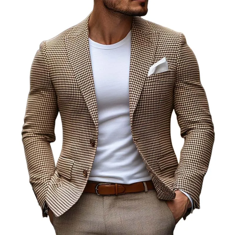 Men's Casual Single-breasted Houndstooth Slim-fit Blazer 20255217K sold by Manly