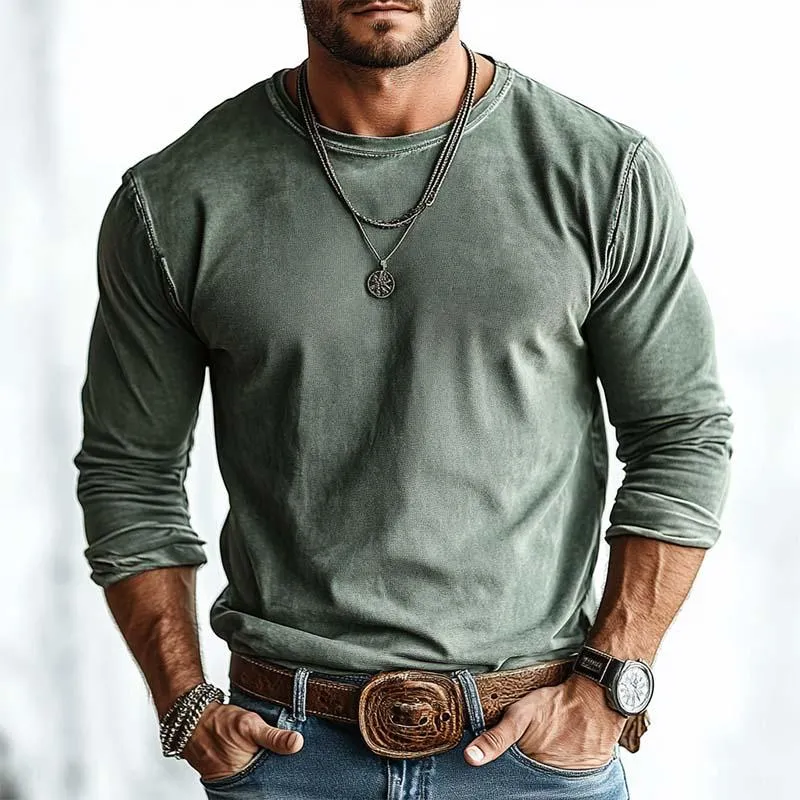 Men's Casual Basic Round Neck Slim Long Sleeve T-shirt 93911894K sold by Manly product image thumbnail 2