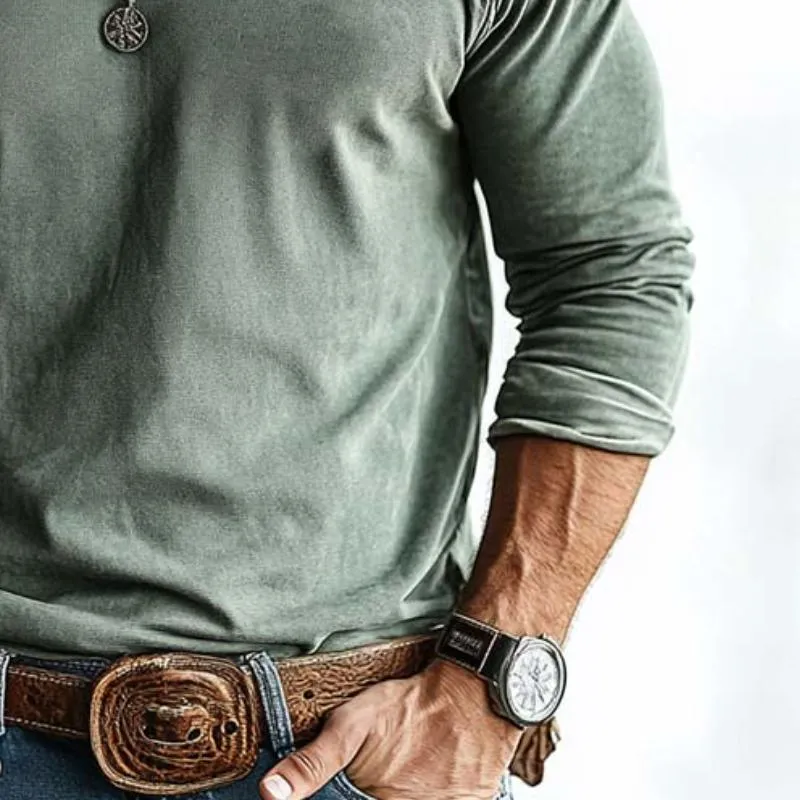 Men's Casual Basic Round Neck Slim Long Sleeve T-shirt 93911894K sold by Manly product image thumbnail 4