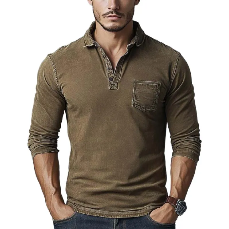 Men's Classic Retro Lapel Button Slim Fit Long Sleeve POLO Shirt 15831063K sold by Manly