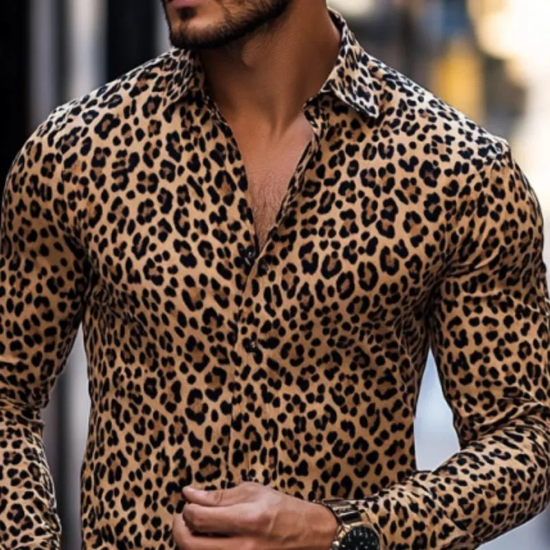 Men's Casual Fashionable Printed Leopard Slim Fit Long Sleeve Shirt 89994446K sold by Manly product image thumbnail 4