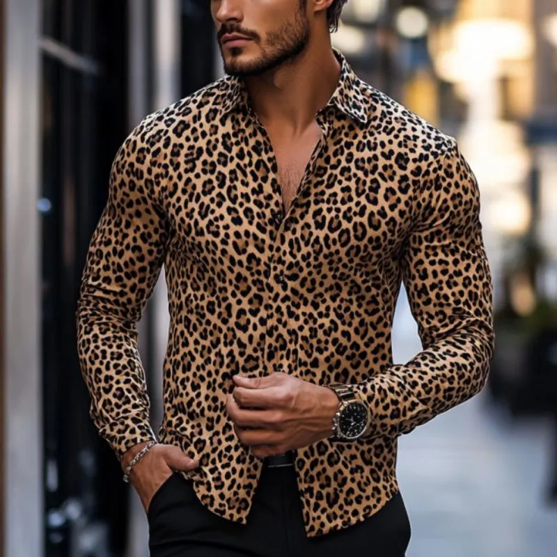 Men's Casual Fashionable Printed Leopard Slim Fit Long Sleeve Shirt 89994446K sold by Manly product image thumbnail 2