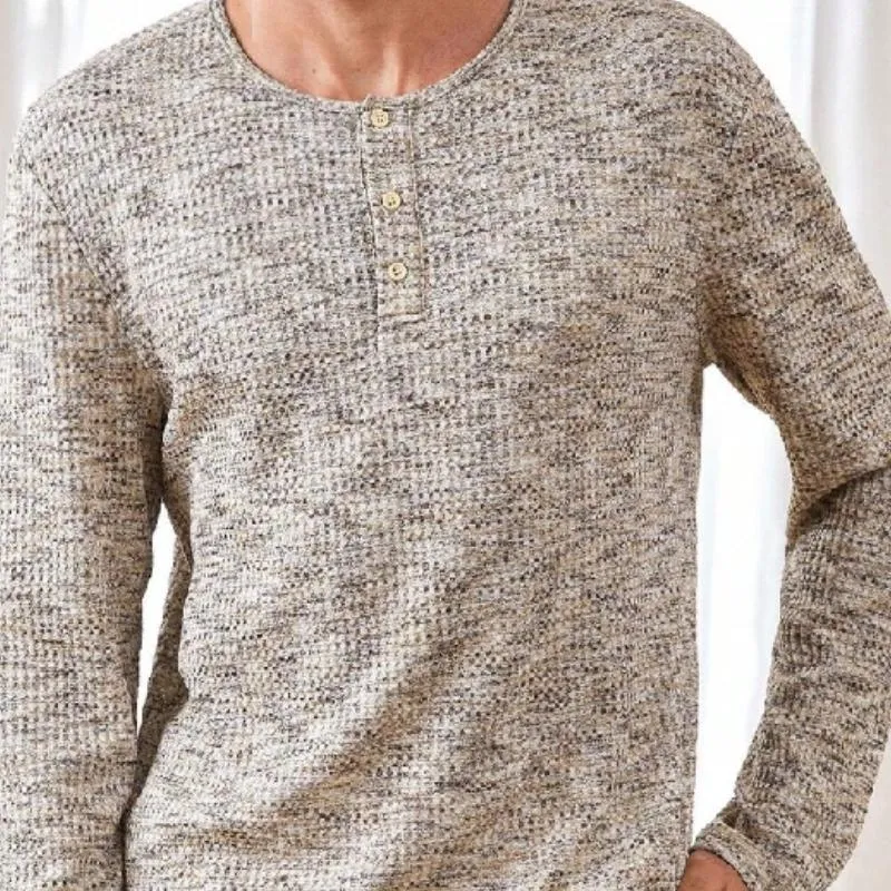 Men's Casual Henley Collar Textured Fabric Long Sleeve T-Shirt 96459502F sold by Manly product image thumbnail 3