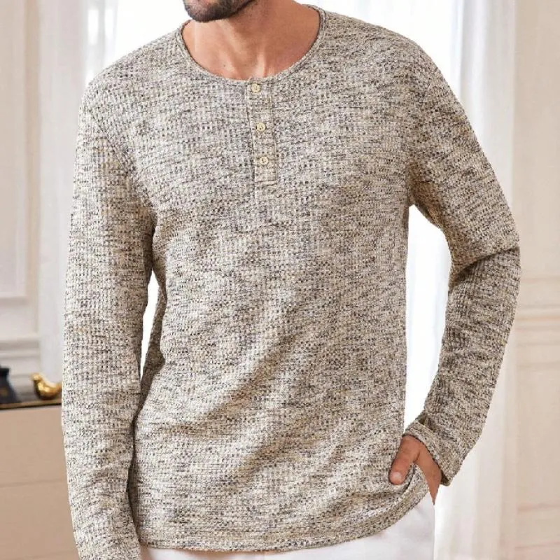 Men's Casual Henley Collar Textured Fabric Long Sleeve T-Shirt 96459502F sold by Manly product image thumbnail 2