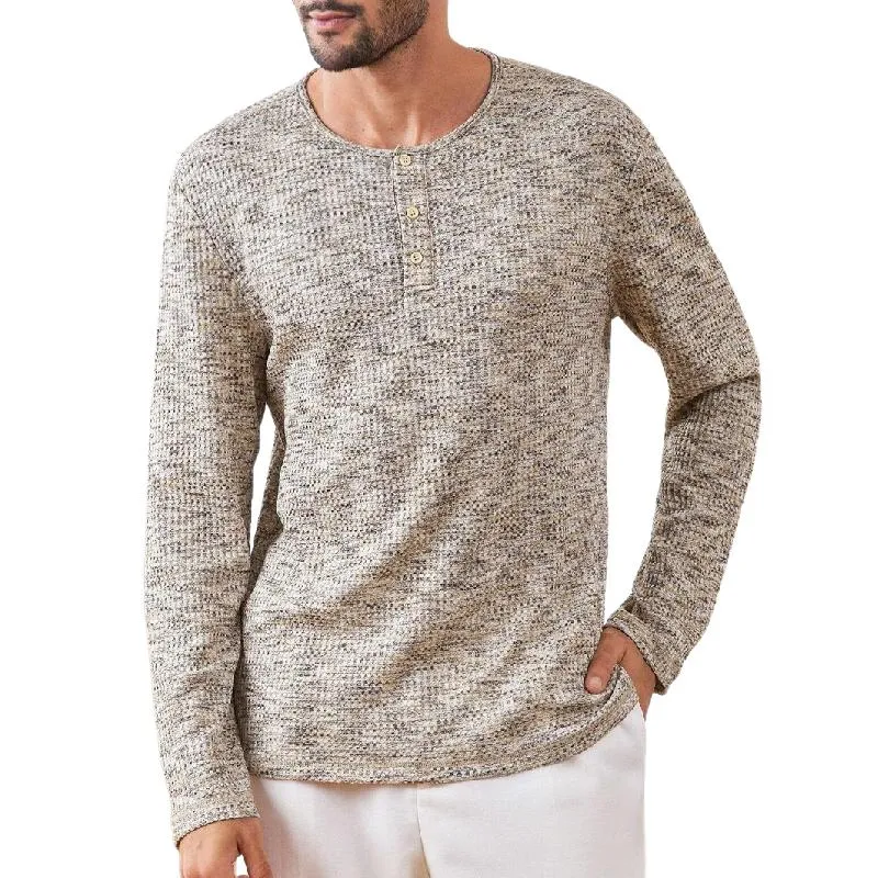 Men's Casual Henley Collar Textured Fabric Long Sleeve T-Shirt 96459502F sold by Manly