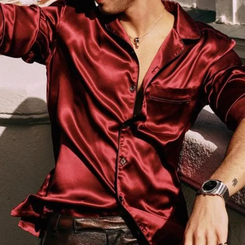 Men's Vintage Satin Lapel Loose Long Sleeve Shirt 83256144M sold by Manly product image thumbnail 3