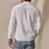 Men's Casual Solid Color Cotton Linen Lapel Long Sleeve Shirt 47404561M sold by Manly