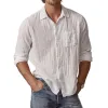 Men's Casual Solid Color Cotton Linen Lapel Long Sleeve Shirt 47404561M sold by Manly