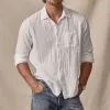 Men's Casual Solid Color Cotton Linen Lapel Long Sleeve Shirt 47404561M sold by Manly