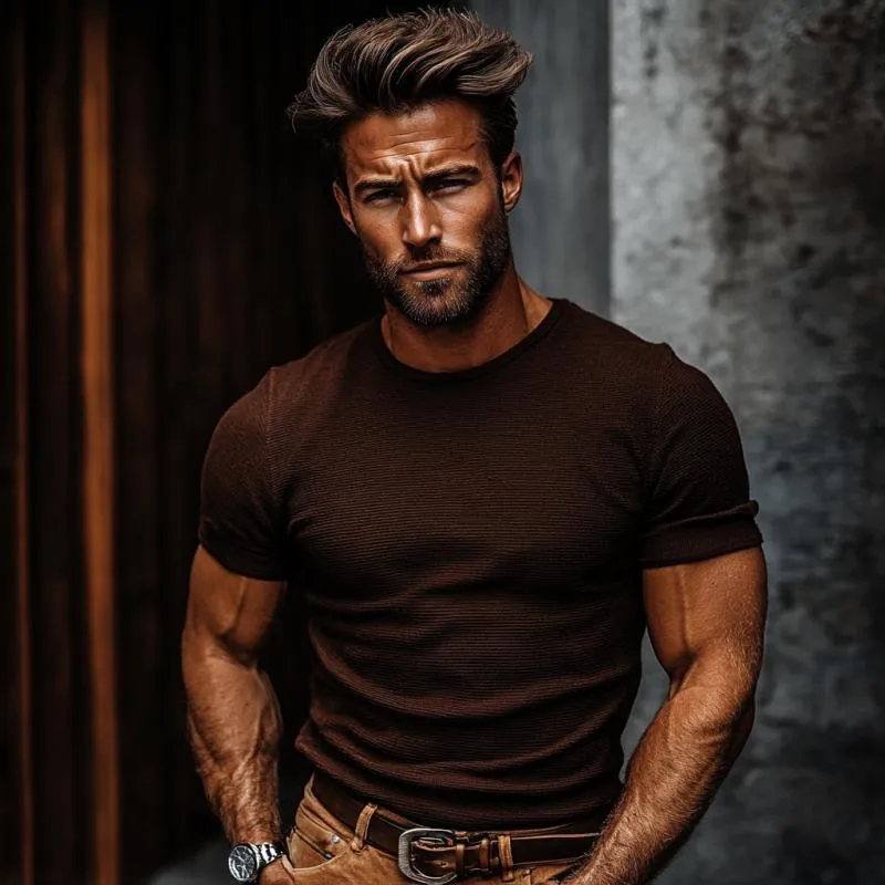 Men's Vintage Cotton Blended Round Neck Slim Short Sleeve T-Shirt 49304758M sold by Manly product image thumbnail 3