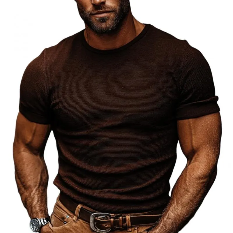 Men's Vintage Cotton Blended Round Neck Slim Short Sleeve T-Shirt 49304758M sold by Manly