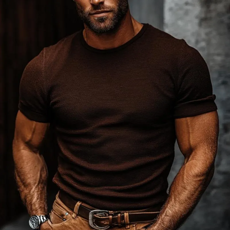 Men's Vintage Cotton Blended Round Neck Slim Short Sleeve T-Shirt 49304758M sold by Manly product image thumbnail 2