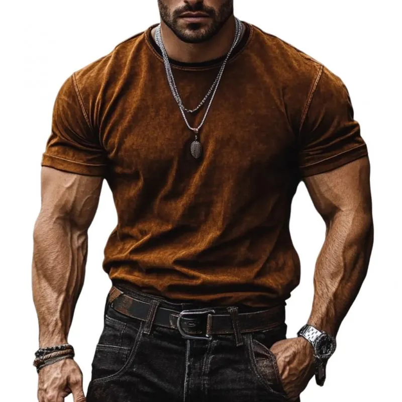 Men's Vintage Suede Round Neck Slim Short Sleeve T-Shirt 51115268M sold by Manly